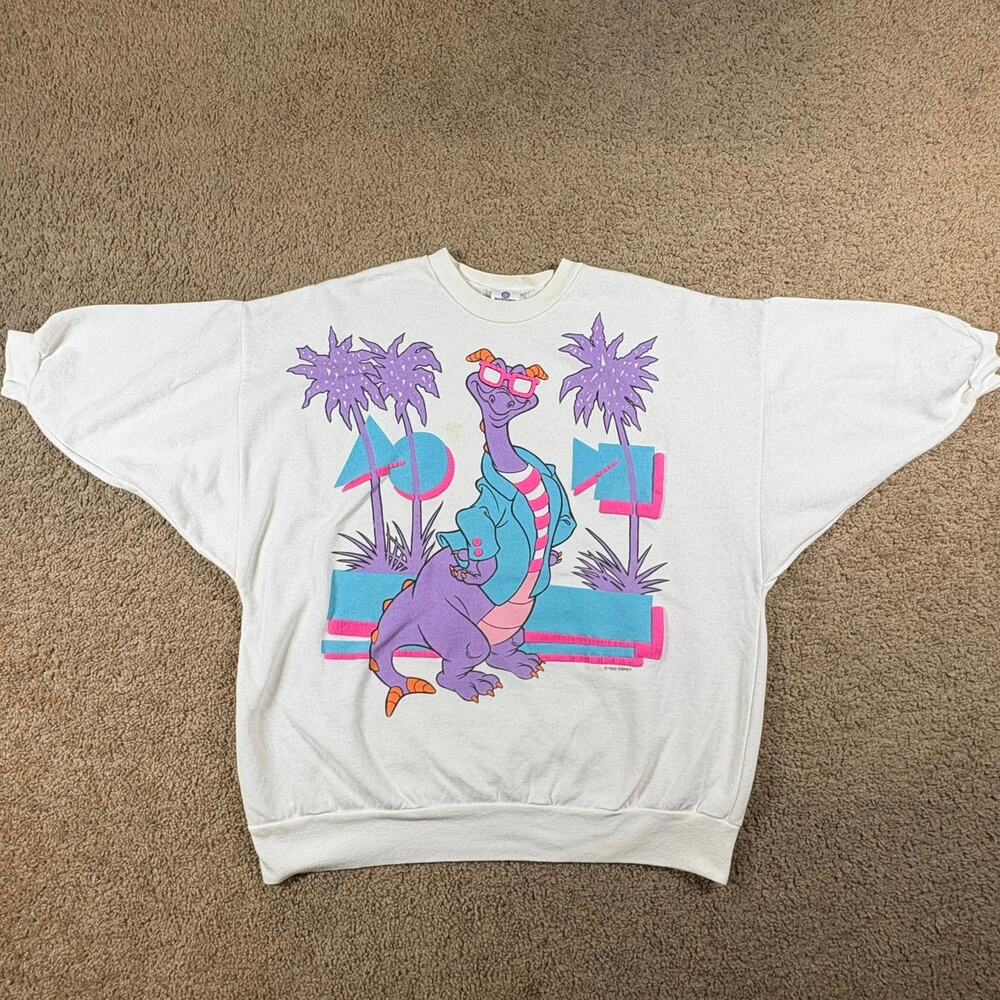 Vintage 80s Disney Epcot Figment Graphic Dragon Batwing Sleeve Sweatshirt Sz L